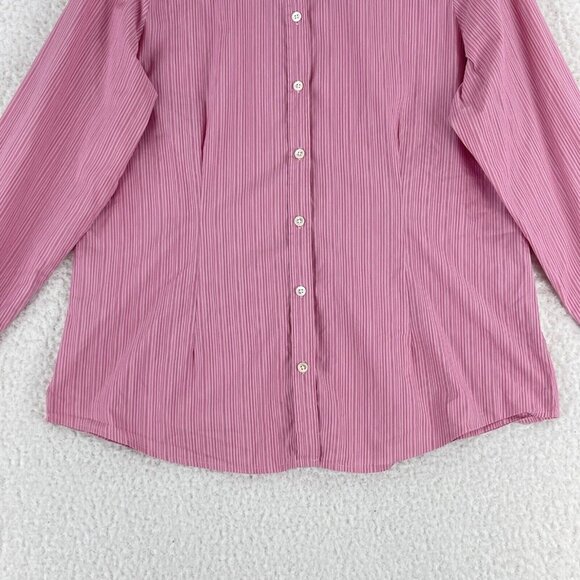 J. Jill Pink Striped Button-Up Shirt‎ Womens Long Sleeve Stretch Size Large - Picture 6 of 16
